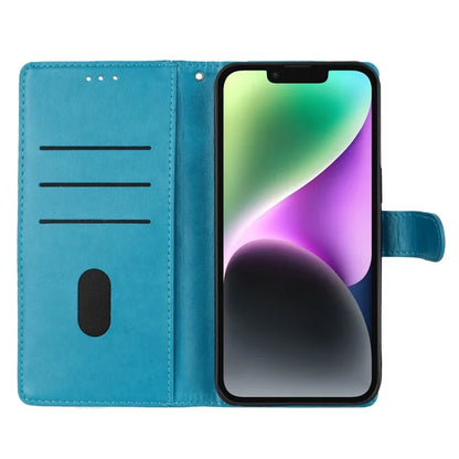 For iPhone 13 Case Butterfly Floral Imprint Leather Wallet Phone Cover with Strap