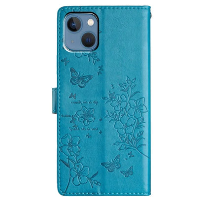 For iPhone 13 Case Butterfly Floral Imprint Leather Wallet Phone Cover with Strap