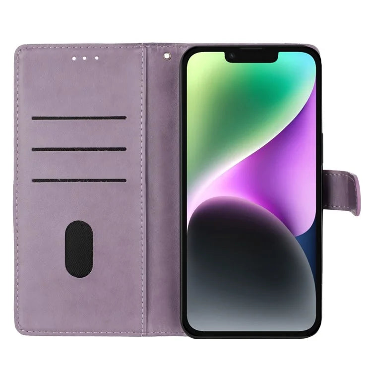 For iPhone 13 Case Butterfly Floral Imprint Leather Wallet Phone Cover with Strap