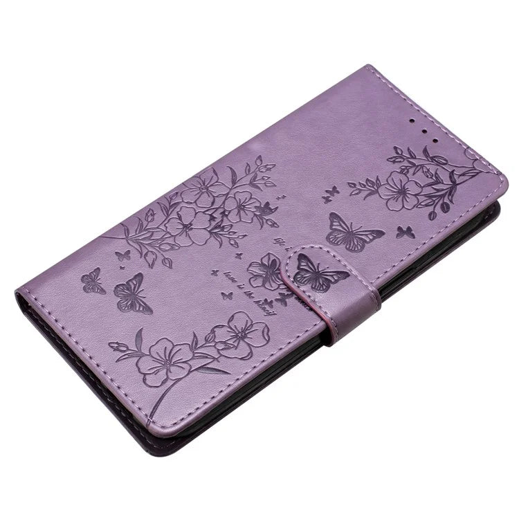 For iPhone 13 Case Butterfly Floral Imprint Leather Wallet Phone Cover with Strap