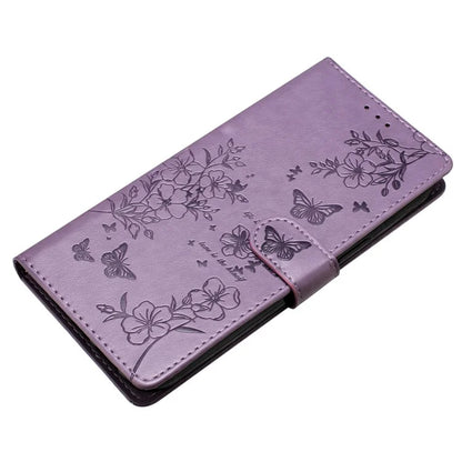 For iPhone 13 Case Butterfly Floral Imprint Leather Wallet Phone Cover with Strap