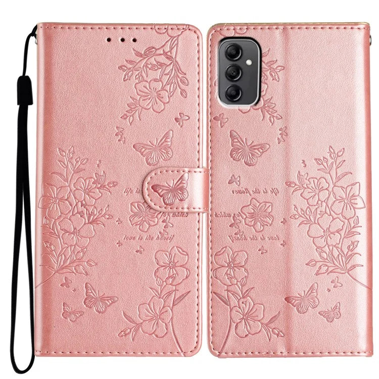For Samsung Galaxy A14 5G Phone Case Butterfly Floral Imprint Leather Flip Cover with Wallet