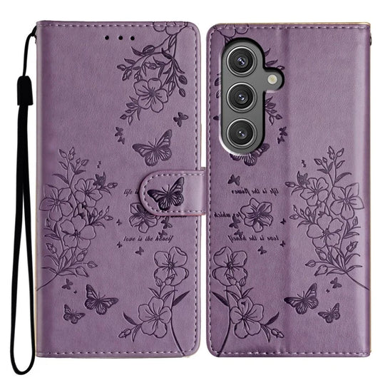 For Samsung Galaxy A15 5G Wallet Phone Case Butterfly Floral Imprint Leather Cover