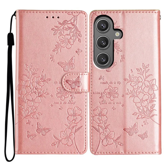 For Samsung Galaxy S24+ Case Butterfly Floral Imprint Leather Phone Cover with Wallet