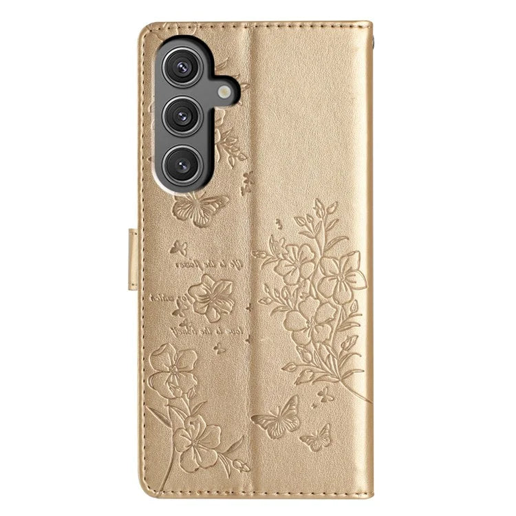 For Samsung Galaxy S24+ Case Butterfly Floral Imprint Leather Phone Cover with Wallet
