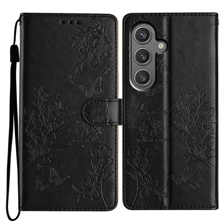 For Samsung Galaxy S24+ Case Butterfly Floral Imprint Leather Phone Cover with Wallet