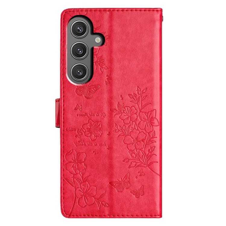 For Samsung Galaxy S24+ Case Butterfly Floral Imprint Leather Phone Cover with Wallet