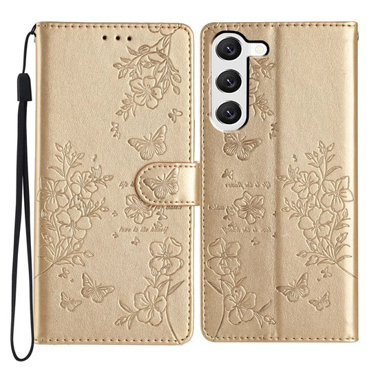 For Samsung Galaxy S23+ Leather Case Butterfly Floral Imprint Wallet Phone Cover