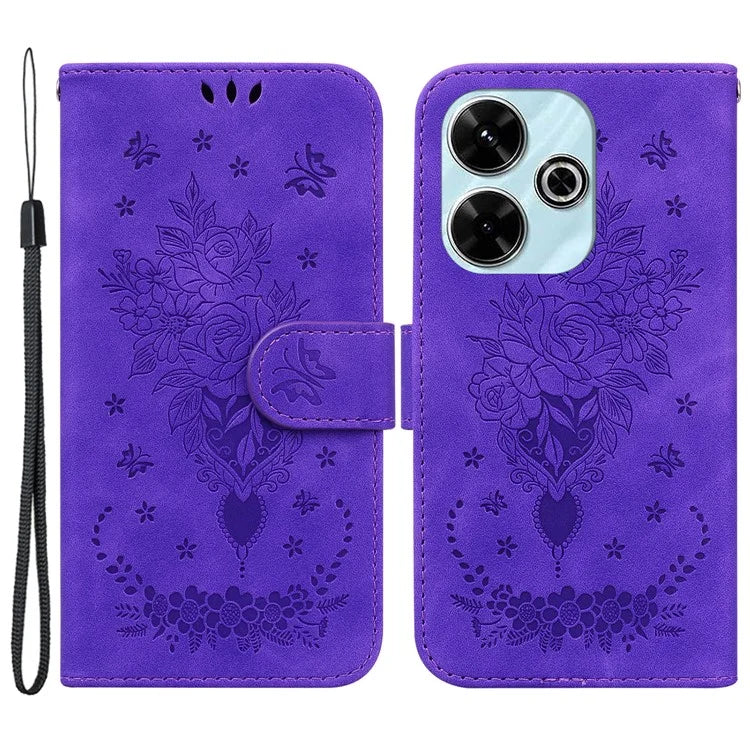 For Xiaomi Redmi 13 5G / 13 4G / Poco M6 4G Case Butterfly Rose Flower Leather+TPU Protective Phone Cover