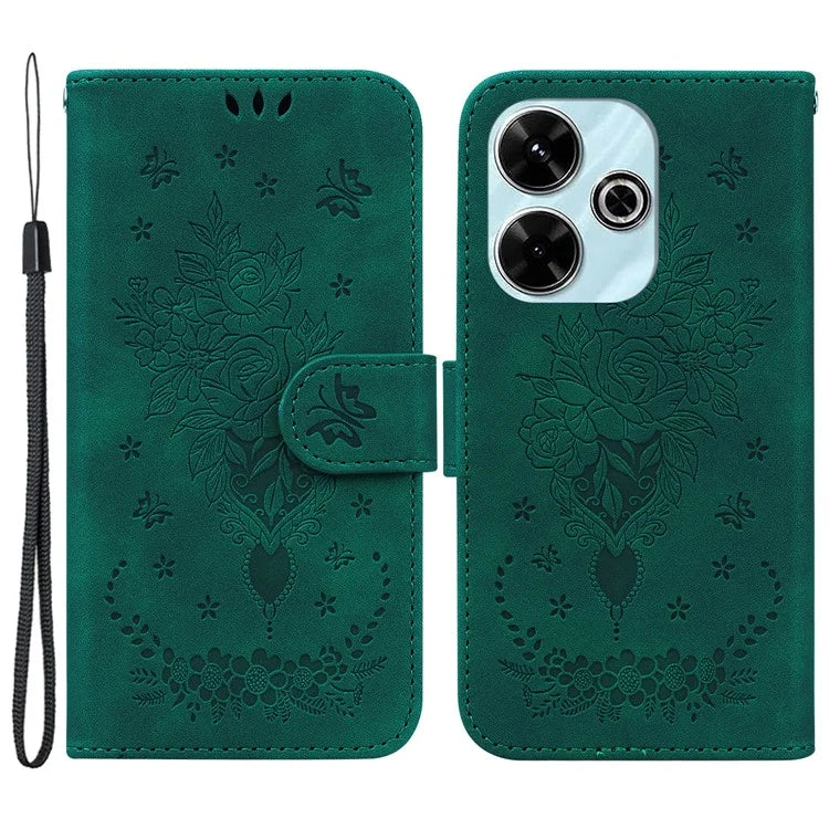 For Xiaomi Redmi 13 5G / 13 4G / Poco M6 4G Case Butterfly Rose Flower Leather+TPU Protective Phone Cover