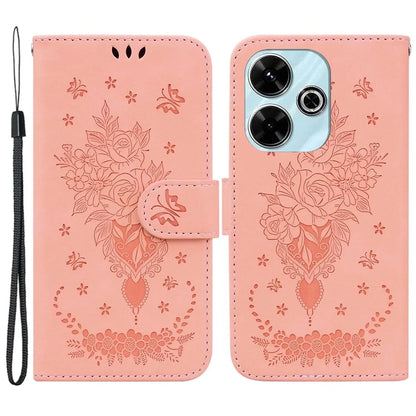 For Xiaomi Redmi 13 5G / 13 4G / Poco M6 4G Case Butterfly Rose Flower Leather+TPU Protective Phone Cover