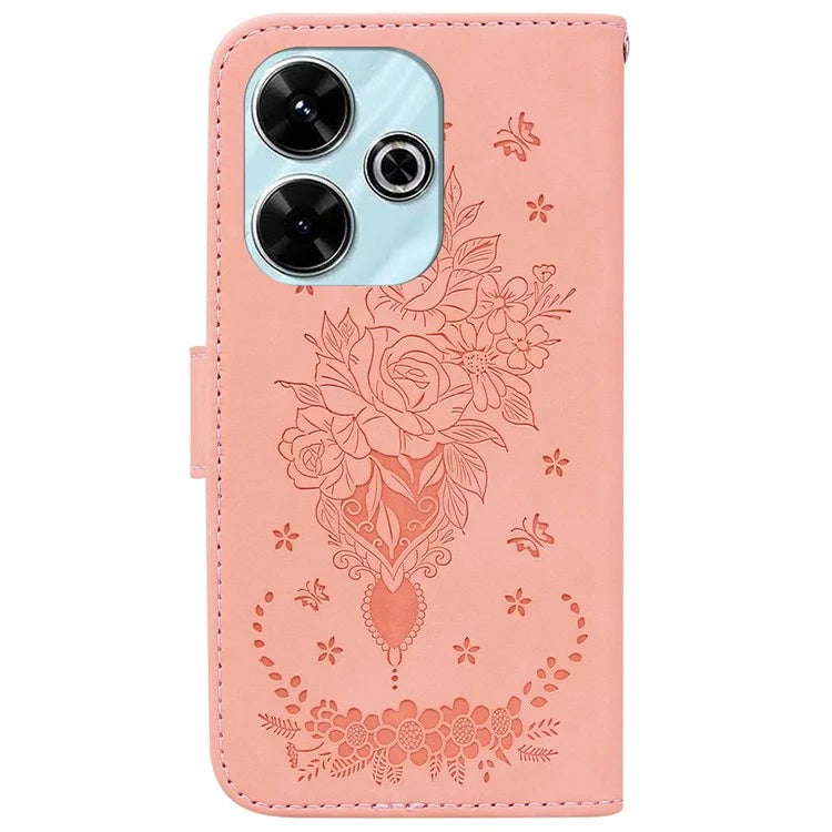 For Xiaomi Redmi 13 5G / 13 4G / Poco M6 4G Case Butterfly Rose Flower Leather+TPU Protective Phone Cover