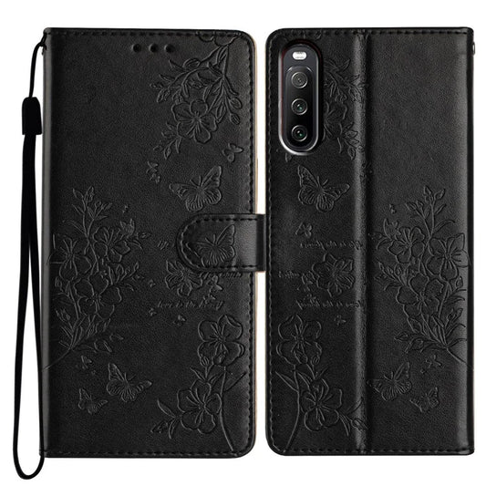 For Sony Xperia 10 V Wallet Case Butterfly Floral Imprint Leather Stand Phone Cover