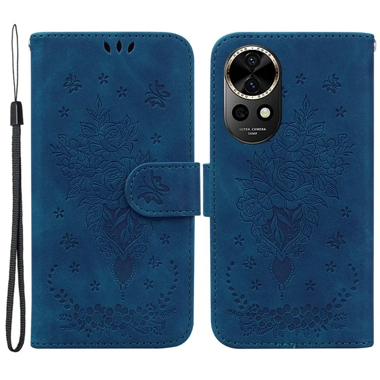 For Huawei nova 12 5G Wallet Case PU Leather Phone Cover Butterfly Flower Imprint