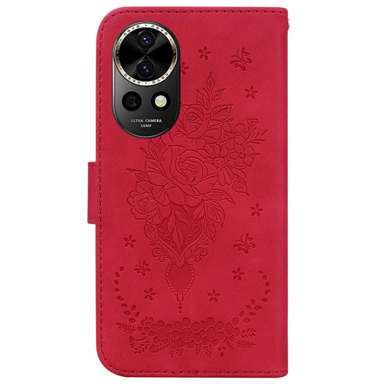 For Huawei nova 12 5G Wallet Case PU Leather Phone Cover Butterfly Flower Imprint