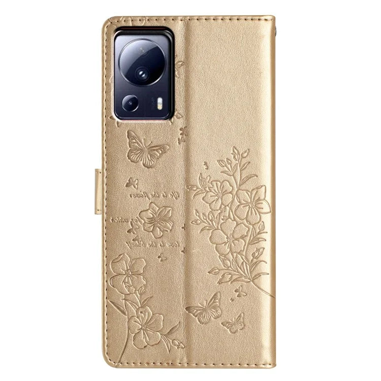 For Xiaomi 13 Lite / Civi 2 5G Phone Case Butterfly Floral Imprint Leather Wallet Cover