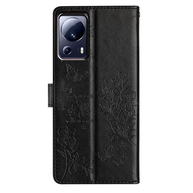 For Xiaomi 13 Lite / Civi 2 5G Phone Case Butterfly Floral Imprint Leather Wallet Cover