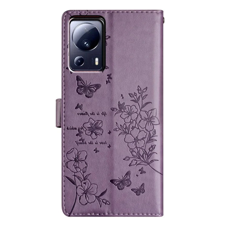 For Xiaomi 13 Lite / Civi 2 5G Phone Case Butterfly Floral Imprint Leather Wallet Cover