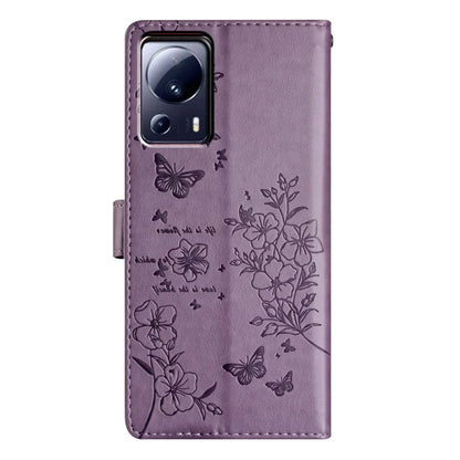 For Xiaomi 13 Lite / Civi 2 5G Phone Case Butterfly Floral Imprint Leather Wallet Cover