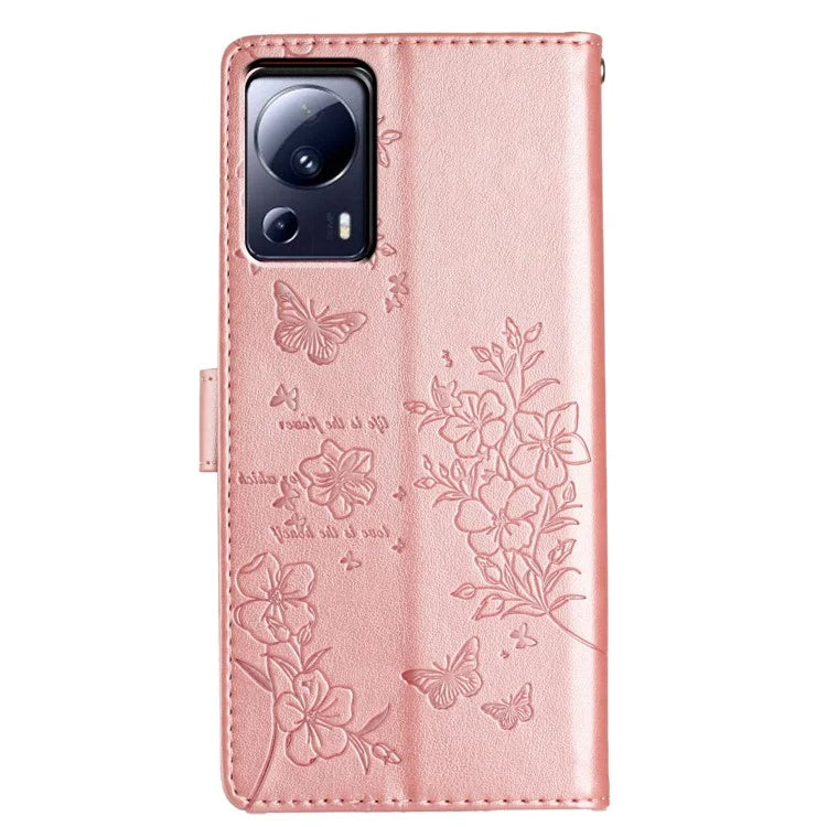 For Xiaomi 13 Lite / Civi 2 5G Phone Case Butterfly Floral Imprint Leather Wallet Cover