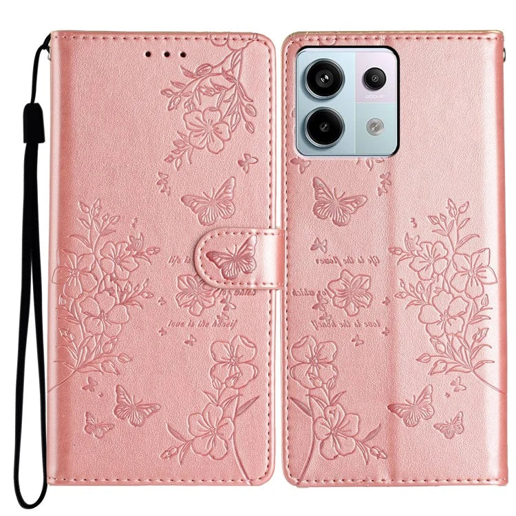 For Xiaomi Redmi Note 13 Pro 5G / Poco X6 5G Case Butterfly Floral Imprint Leather Wallet Phone Cover