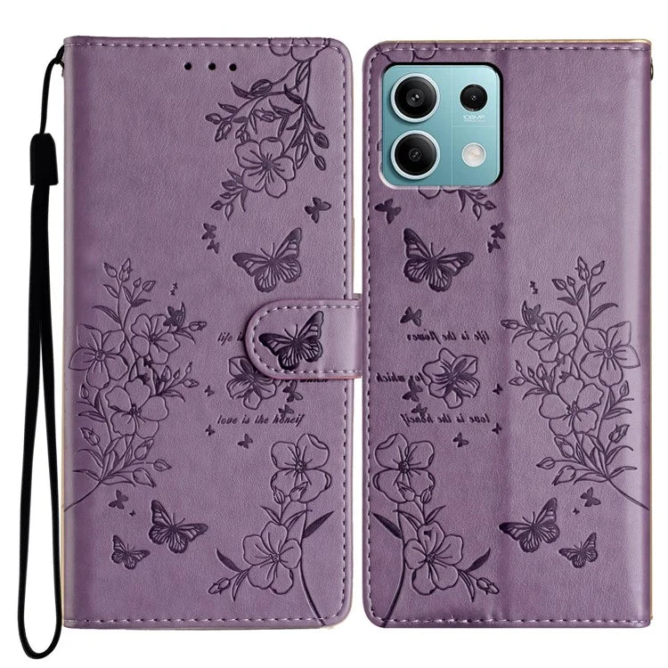 For Xiaomi Redmi Note 13 5G Wallet Case Butterfly Floral Imprint Leather Phone Shell