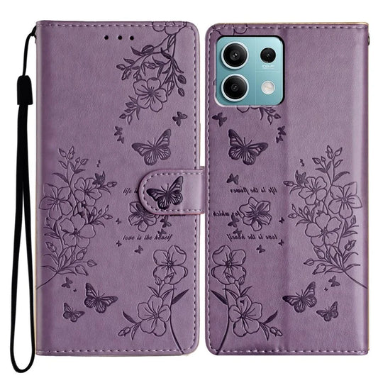 For Xiaomi Redmi Note 13 5G Wallet Case Butterfly Floral Imprint Leather Phone Shell