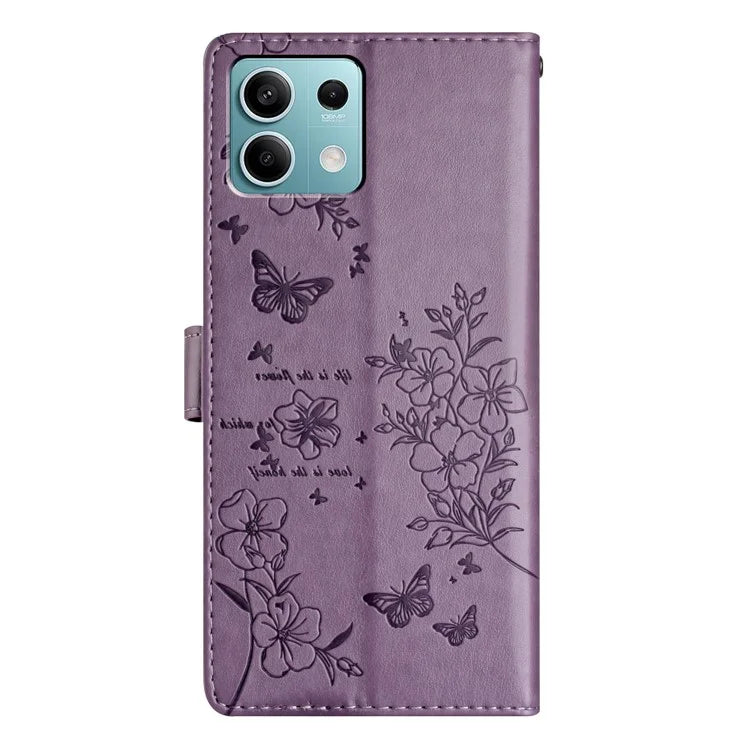 For Xiaomi Redmi Note 13 5G Wallet Case Butterfly Floral Imprint Leather Phone Shell