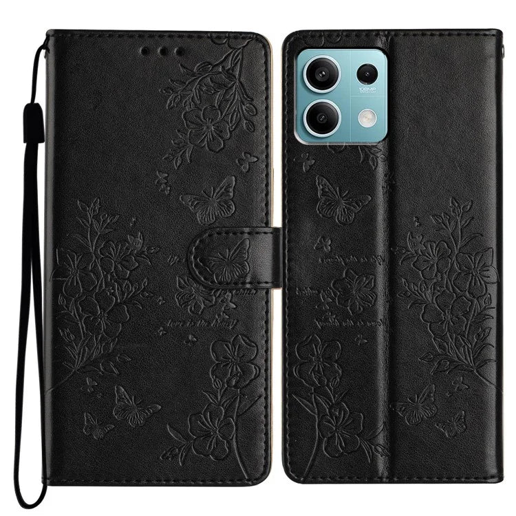 For Xiaomi Redmi Note 13 5G Wallet Case Butterfly Floral Imprint Leather Phone Shell