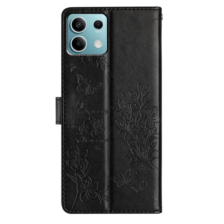 For Xiaomi Redmi Note 13 5G Wallet Case Butterfly Floral Imprint Leather Phone Shell