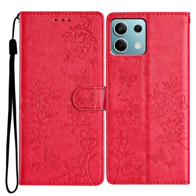For Xiaomi Redmi Note 13 5G Wallet Case Butterfly Floral Imprint Leather Phone Shell