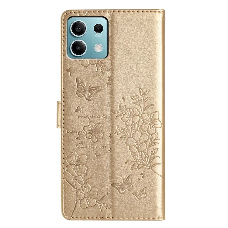 For Xiaomi Redmi Note 13 5G Wallet Case Butterfly Floral Imprint Leather Phone Shell