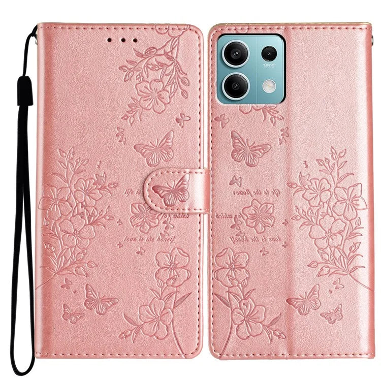 For Xiaomi Redmi Note 13 5G Wallet Case Butterfly Floral Imprint Leather Phone Shell