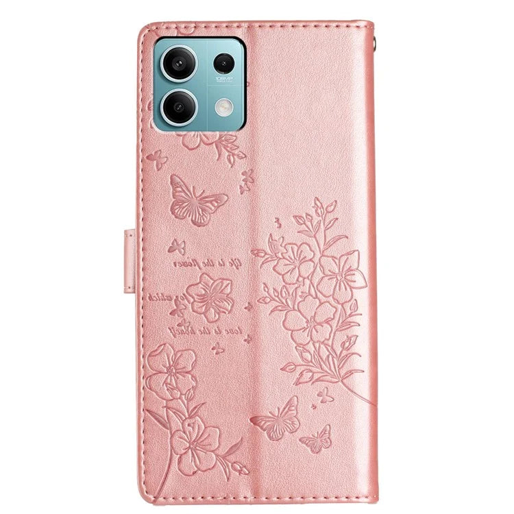 For Xiaomi Redmi Note 13 5G Wallet Case Butterfly Floral Imprint Leather Phone Shell