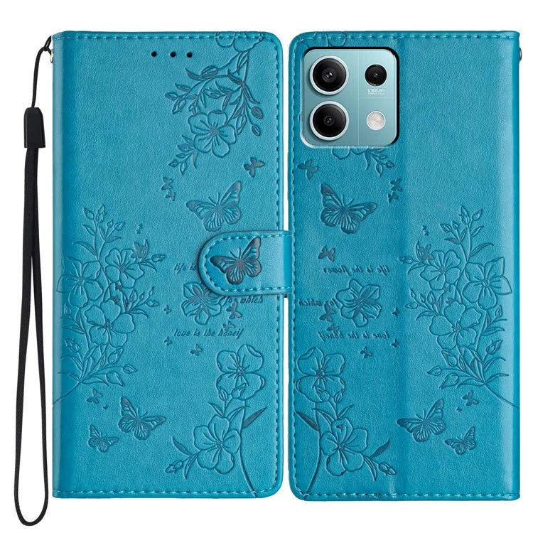 For Xiaomi Redmi Note 13 5G Wallet Case Butterfly Floral Imprint Leather Phone Shell