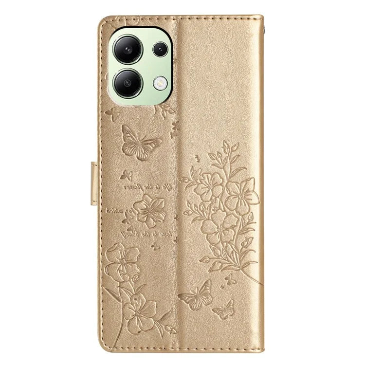 For Xiaomi Redmi Note 13 4G Leather Case Butterfly Floral Imprint Wallet Phone Shell