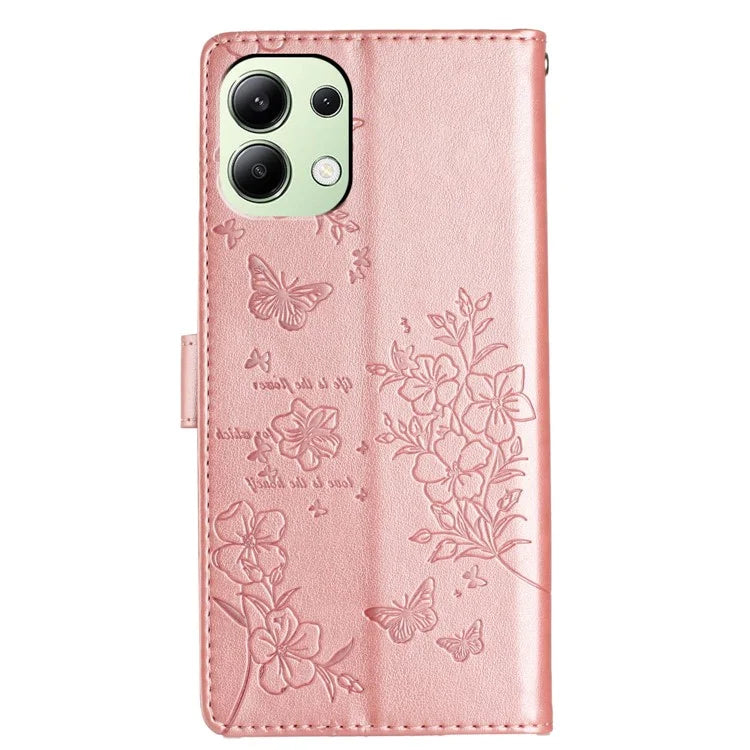 For Xiaomi Redmi Note 13 4G Leather Case Butterfly Floral Imprint Wallet Phone Shell