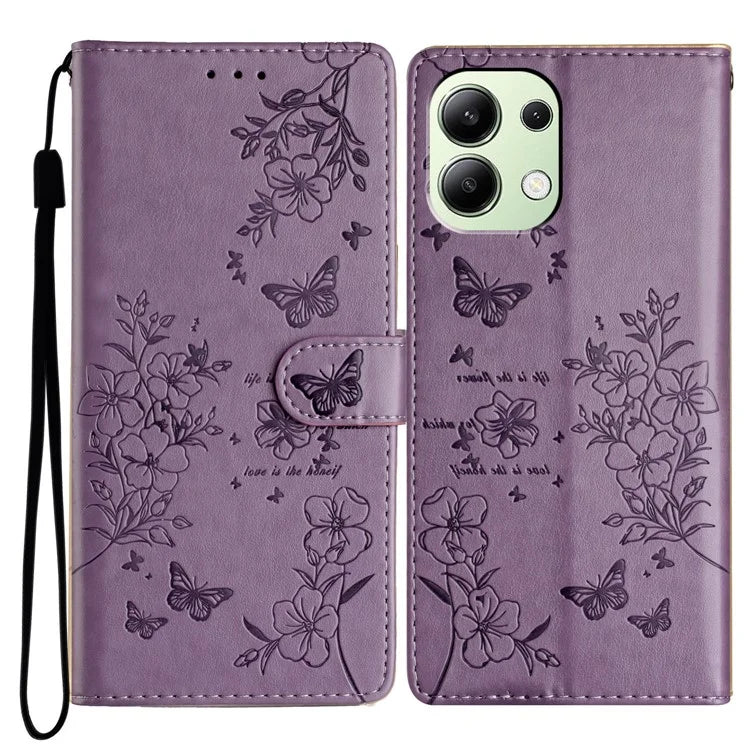 For Xiaomi Redmi Note 13 4G Leather Case Butterfly Floral Imprint Wallet Phone Shell