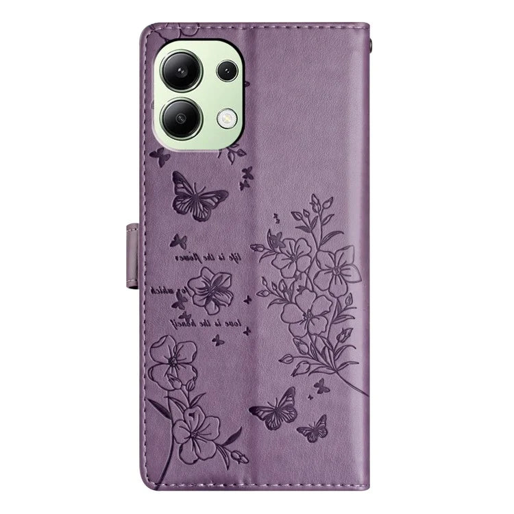 For Xiaomi Redmi Note 13 4G Leather Case Butterfly Floral Imprint Wallet Phone Shell