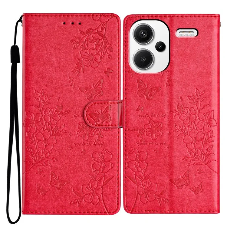For Xiaomi Redmi Note 13 Pro+ 5G Phone Case Butterfly Floral Imprint Leather Wallet Cover