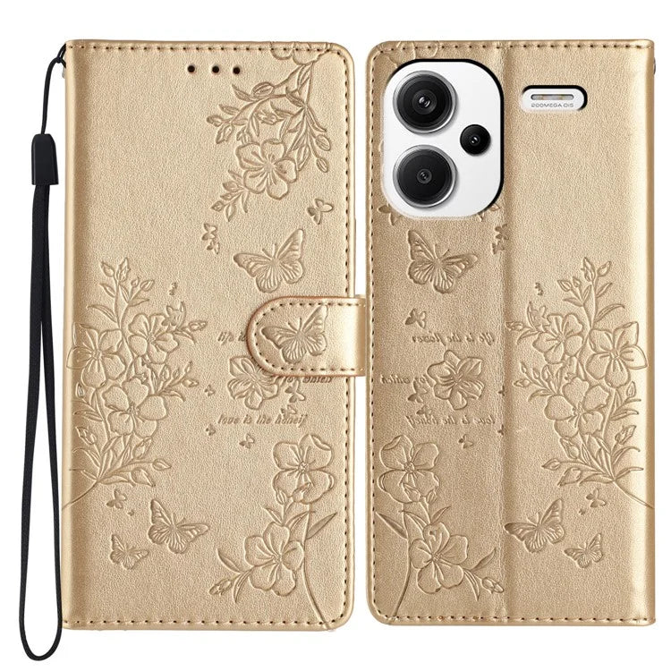 For Xiaomi Redmi Note 13 Pro+ 5G Phone Case Butterfly Floral Imprint Leather Wallet Cover