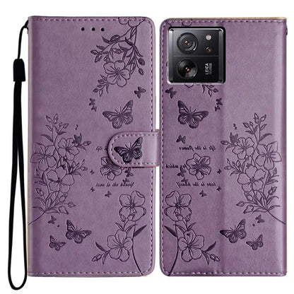For Xiaomi 13T / 13T Pro / Redmi K60 Ultra Stand Case Butterfly Floral Imprint Leather Phone Cover
