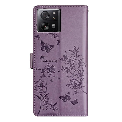 For Xiaomi 13T / 13T Pro / Redmi K60 Ultra Stand Case Butterfly Floral Imprint Leather Phone Cover