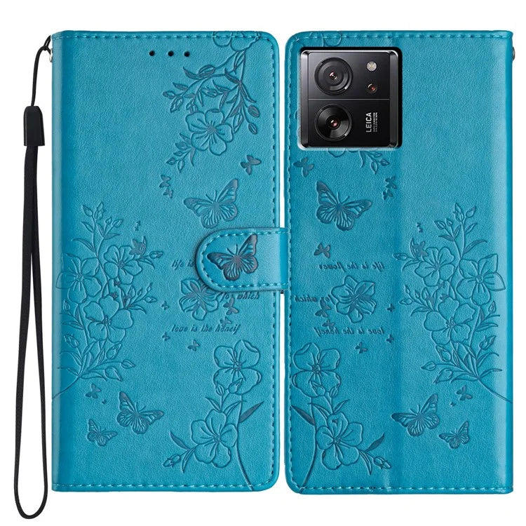 For Xiaomi 13T / 13T Pro / Redmi K60 Ultra Stand Case Butterfly Floral Imprint Leather Phone Cover