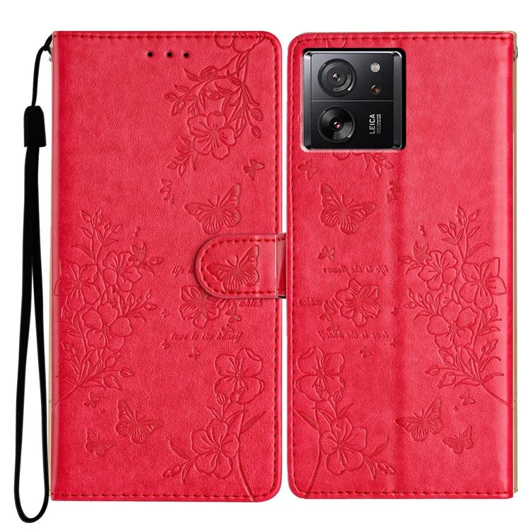 For Xiaomi 13T / 13T Pro / Redmi K60 Ultra Stand Case Butterfly Floral Imprint Leather Phone Cover