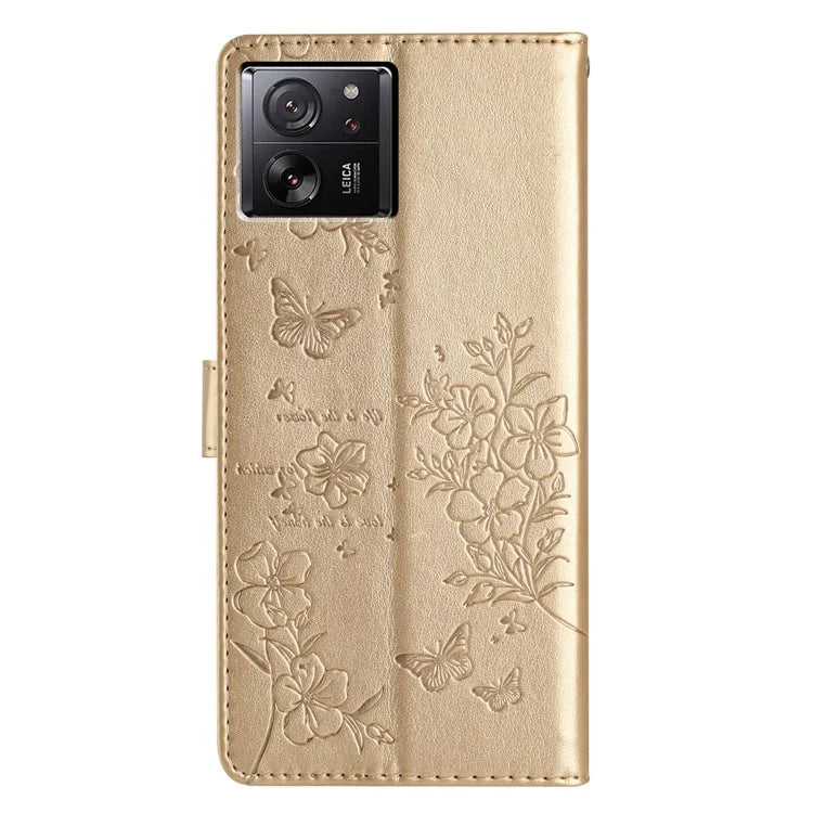 For Xiaomi 13T / 13T Pro / Redmi K60 Ultra Stand Case Butterfly Floral Imprint Leather Phone Cover