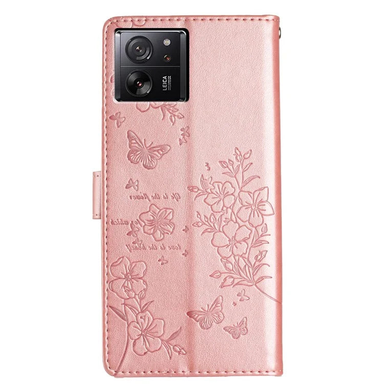 For Xiaomi 13T / 13T Pro / Redmi K60 Ultra Stand Case Butterfly Floral Imprint Leather Phone Cover