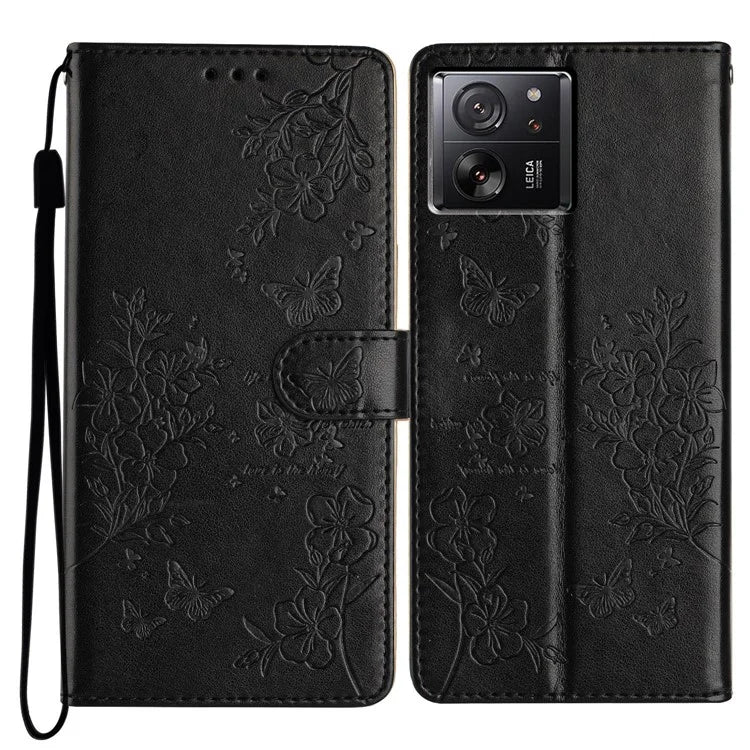 For Xiaomi 13T / 13T Pro / Redmi K60 Ultra Stand Case Butterfly Floral Imprint Leather Phone Cover