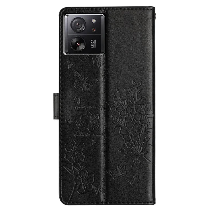 For Xiaomi 13T / 13T Pro / Redmi K60 Ultra Stand Case Butterfly Floral Imprint Leather Phone Cover
