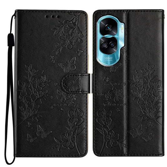 For Honor 90 Lite 5G / X50i 5G Case Butterfly Floral Imprint Leather Phone Cover with Stand